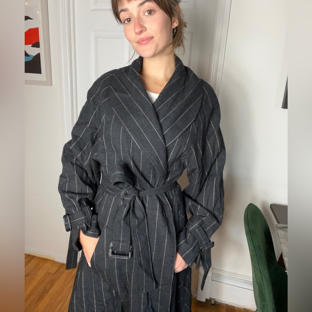 Vintage Anne Klein Navy Pinstripe Trench Coat